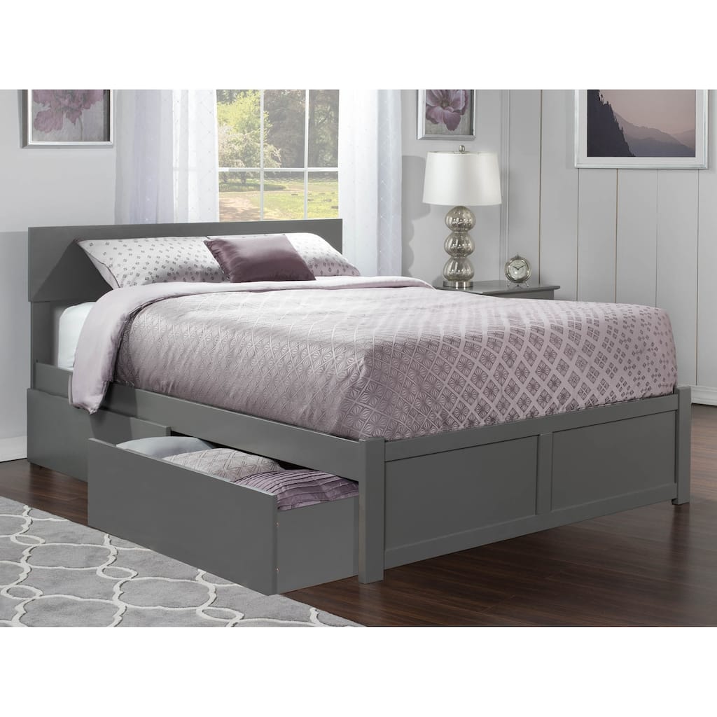 Orlando Full Platform Bed with Footboard and 2 Drawers in Grey