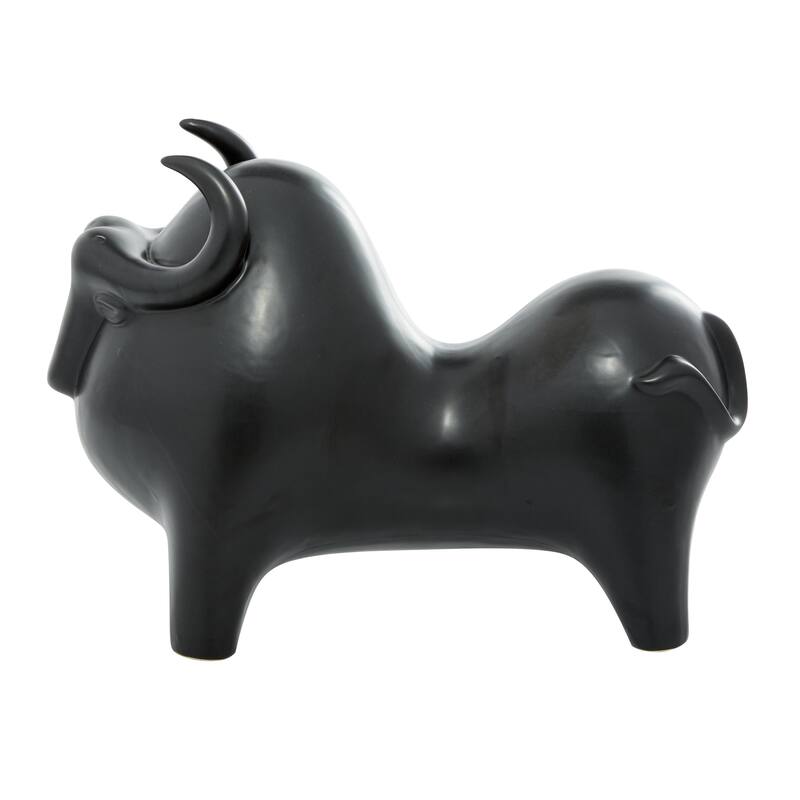 Porcelain Ceramic Bull Handmade Decorative Sculpture - Black - Roche River Decor