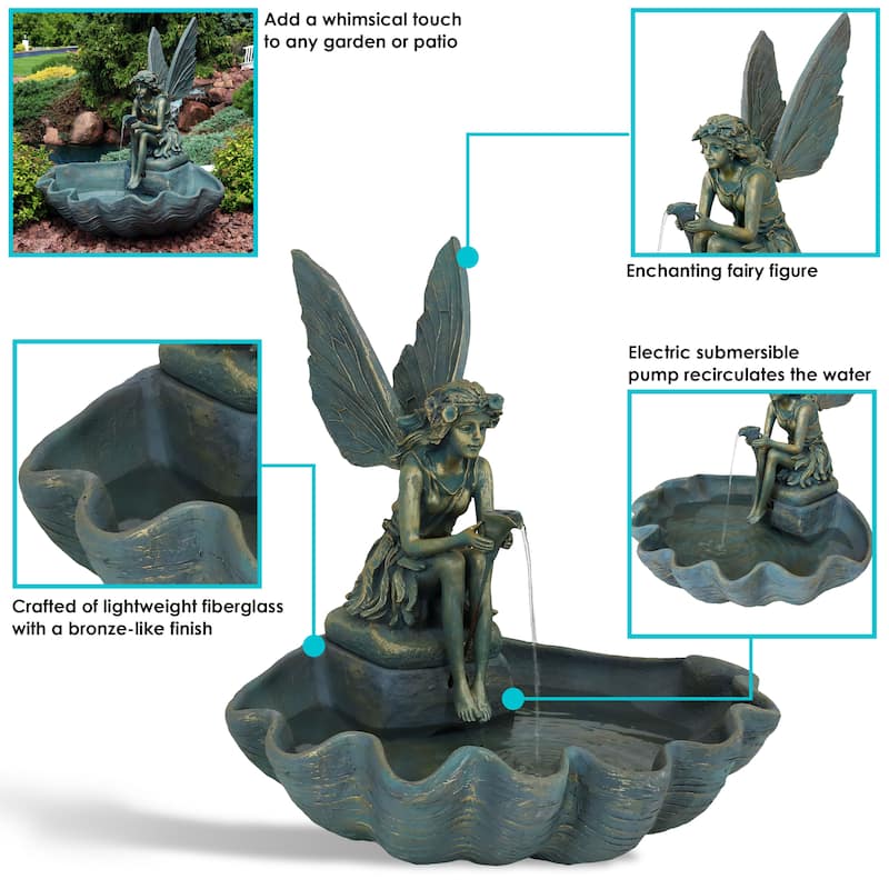 Fairy Shell Outdoor Water Fountain Garden & Backyard Feature - 30"