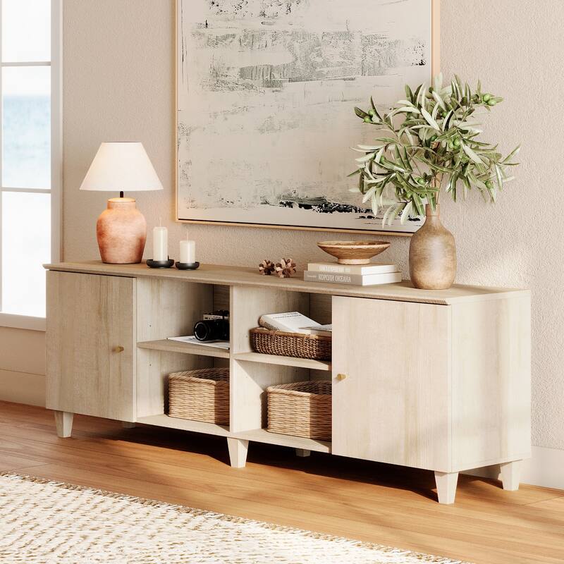 WAMPAT Wooden TV Stand with Doors, Mid-Century Entertainment Center