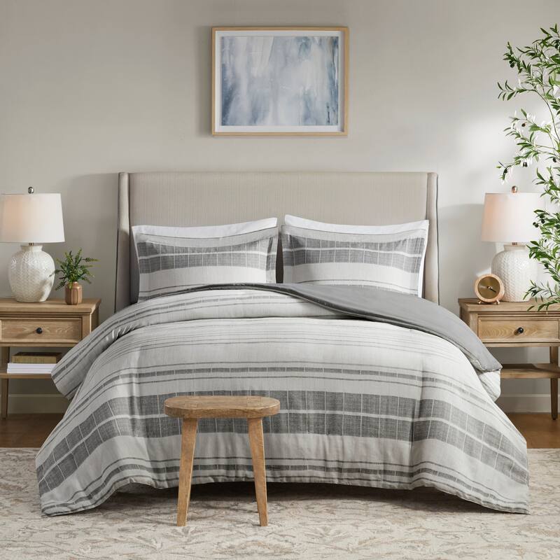 Madison Park Nico 3 Piece Stripe Duvet Cover Set - King