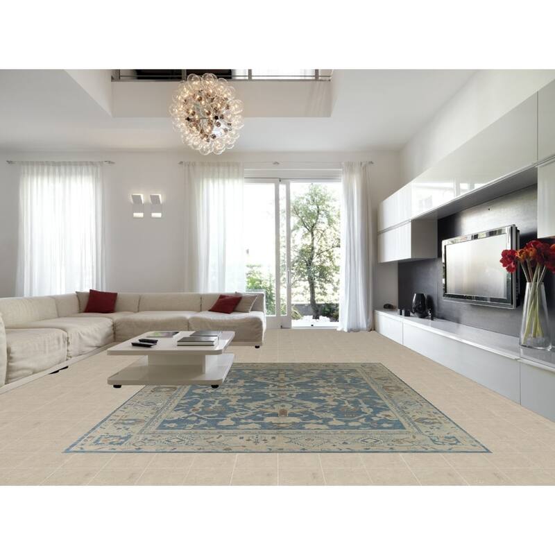 Hand Knotted Oriental 100% Wool Carpet Transitional All-Over Navy Blue & Blues Oushak Area Rug - 12' 5'' X 9' 9''