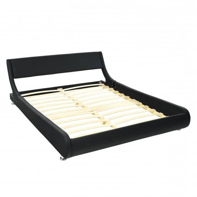 Full/Queen Modern Faux Leather Upholstered Platform Bed Frame Black - Full