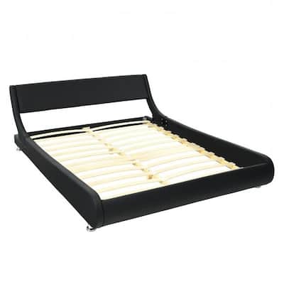 Full/Queen Modern Faux Leather Upholstered Platform Bed Frame Black