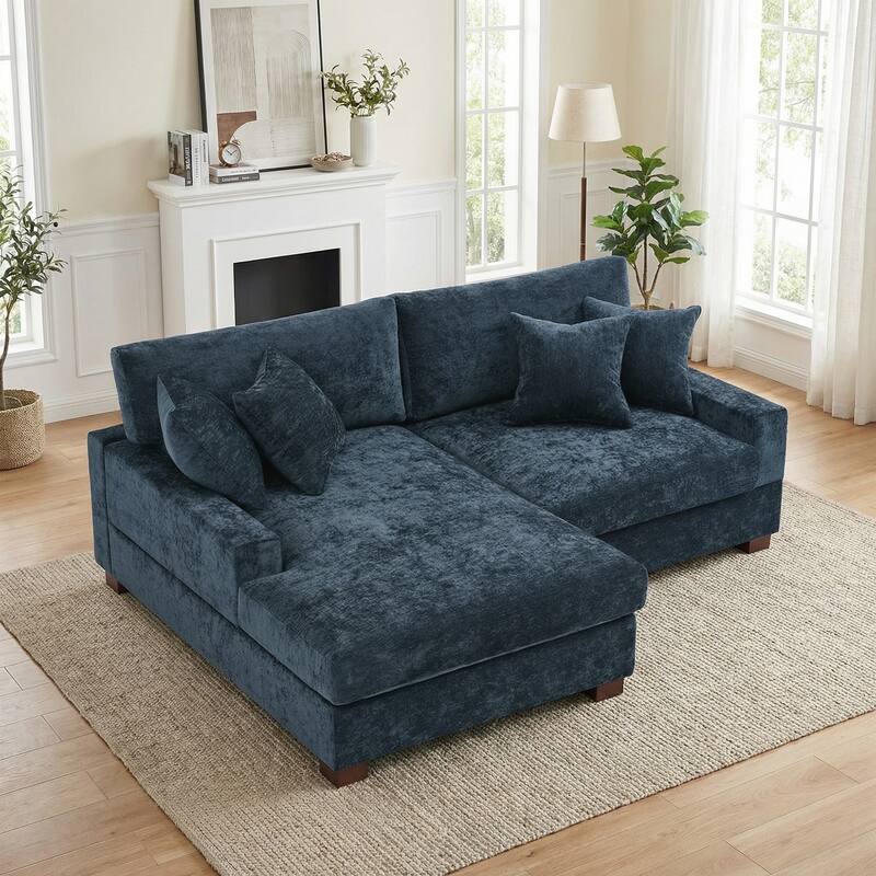 2 Set Chenille Upholstered Modular Sectional Sofa Chaise with Pillows