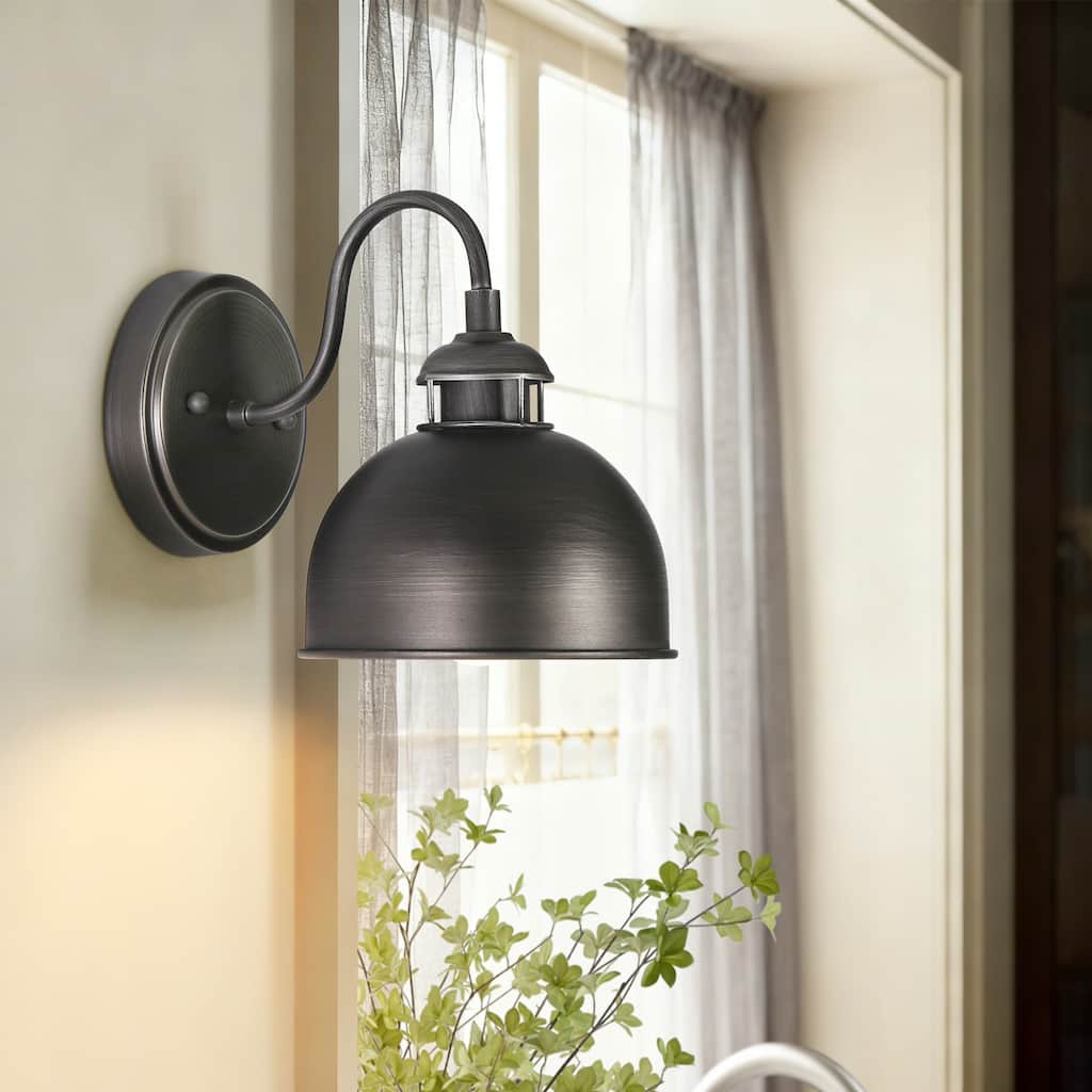 Modern Farmhouse 1-Light Dome Wall Sconce Brushed Silver Bathroom Vanity Light - D6.6"xH8.2"