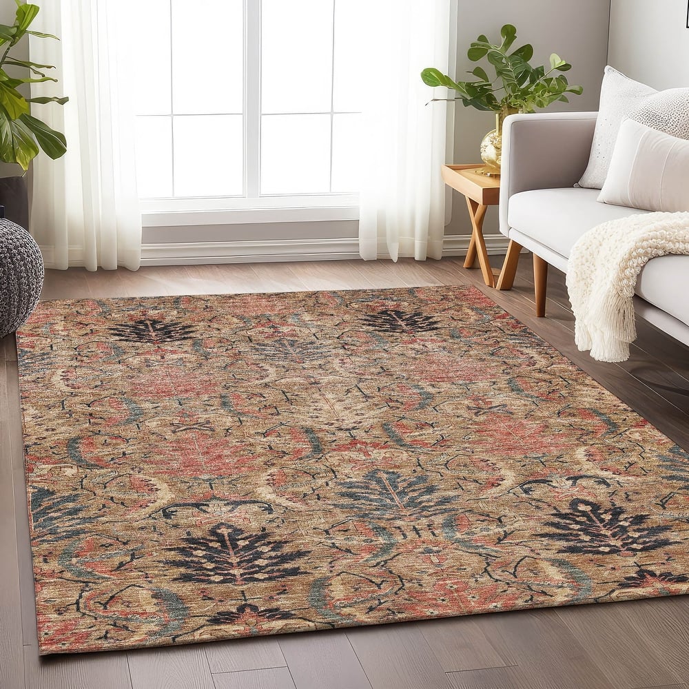 Machine Washable Indoor/ Outdoor Boho Traditional Chantille Rug