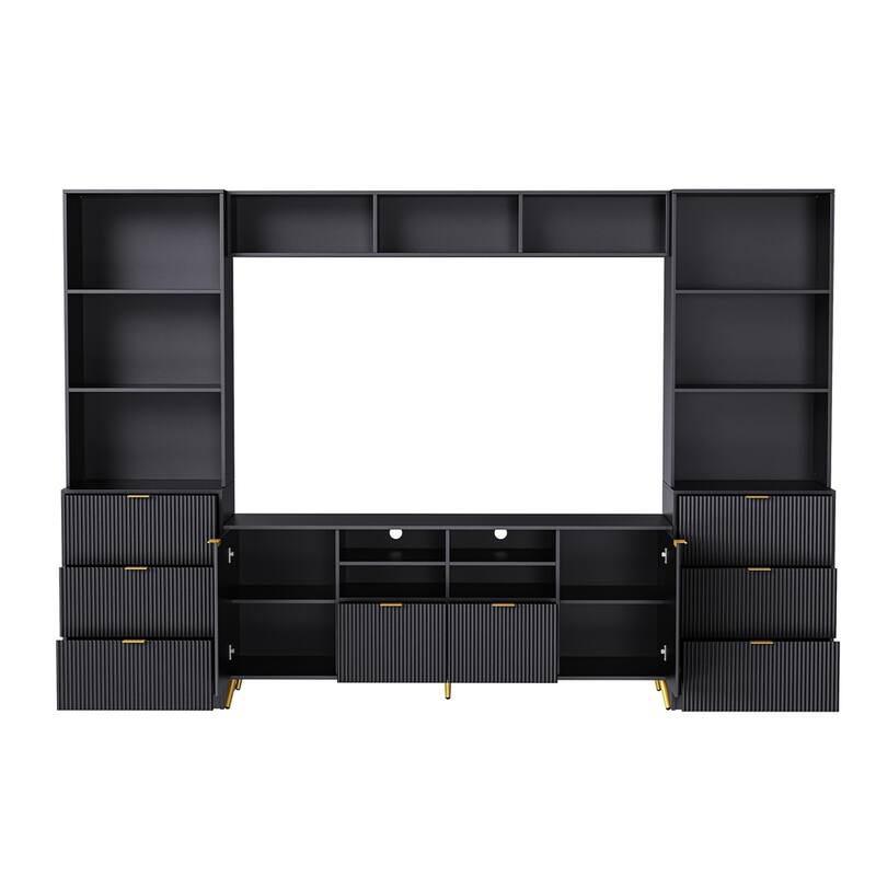 Modern Multifunctional 4-Piece Entertainment Wall Unit with 13 shelves