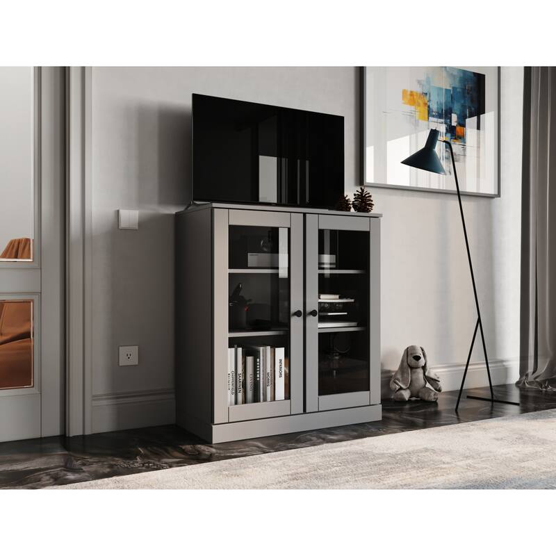 Palace Imports 100% Solid Wood TV Stand with Clear Glass Doors for TVs up to 32" - Gray