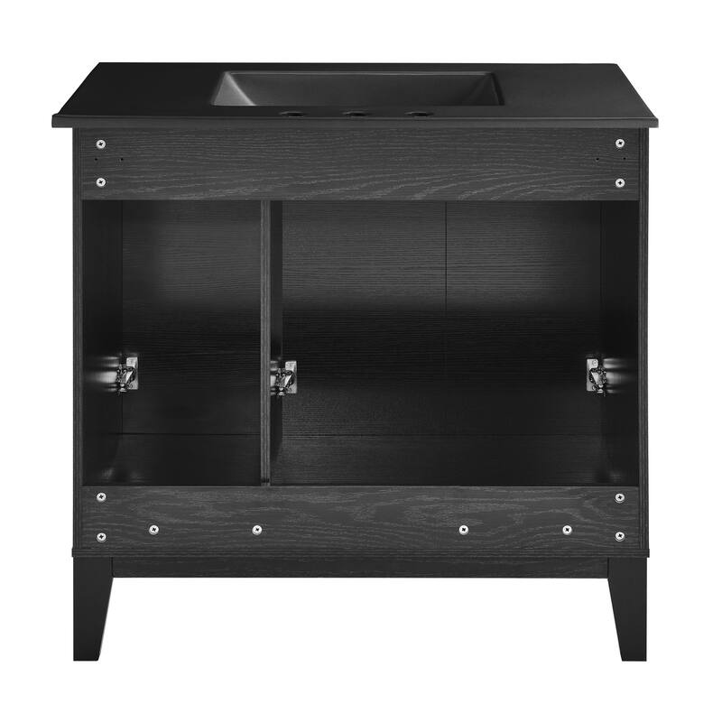 Cascade 36 In. Black Oak Bathroom Vanity With Black, 3-Hole Ceramic Sink Top