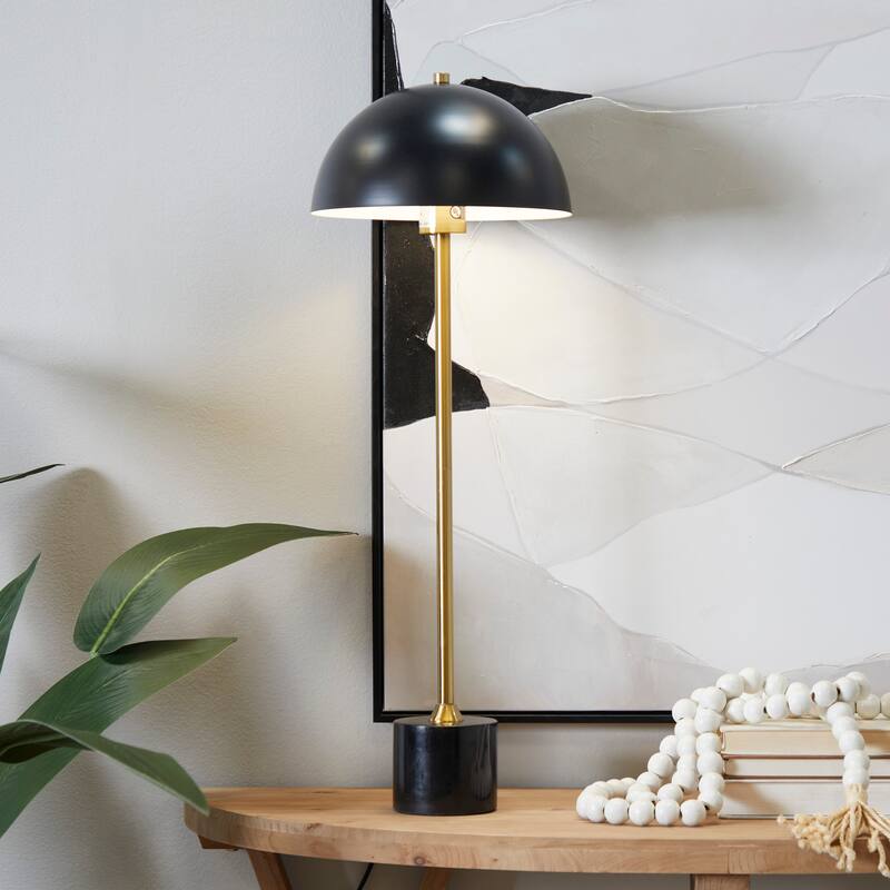 Metal Umbrella Style Table Lamp with Marble Base - 10"W x 10"L x 28"H - Black - Black Base