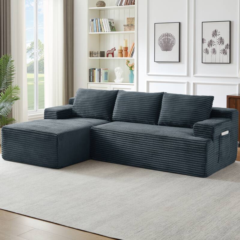 Rossetta L-Shaped Left-Facing Modular Classic Corduroy Fabric Striped Sectional Sofa with Deep Seat
