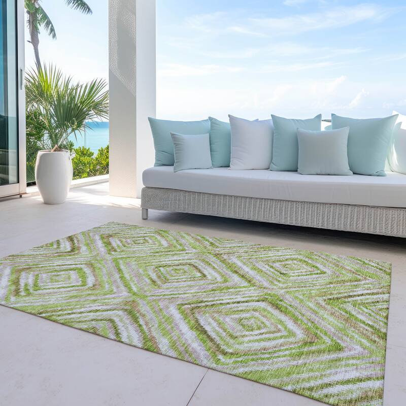 Machine Washable Indoor/ Outdoor Chantille Moroccan Boho Contemporary Rug - Green - 9' x 12'
