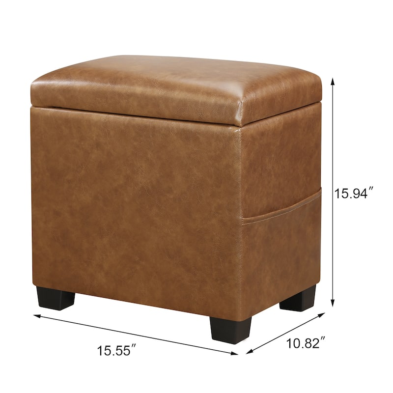 Adeco 16" W Upholstered Rectangle Storage Ottoman with Tray and Pocket