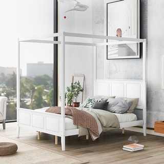 White Canopy Platform Bed With Headboard And Footboard 