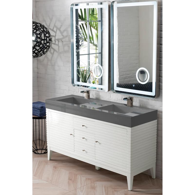 James Martin Vanities Linear 59" Double Vanity, Glossy White