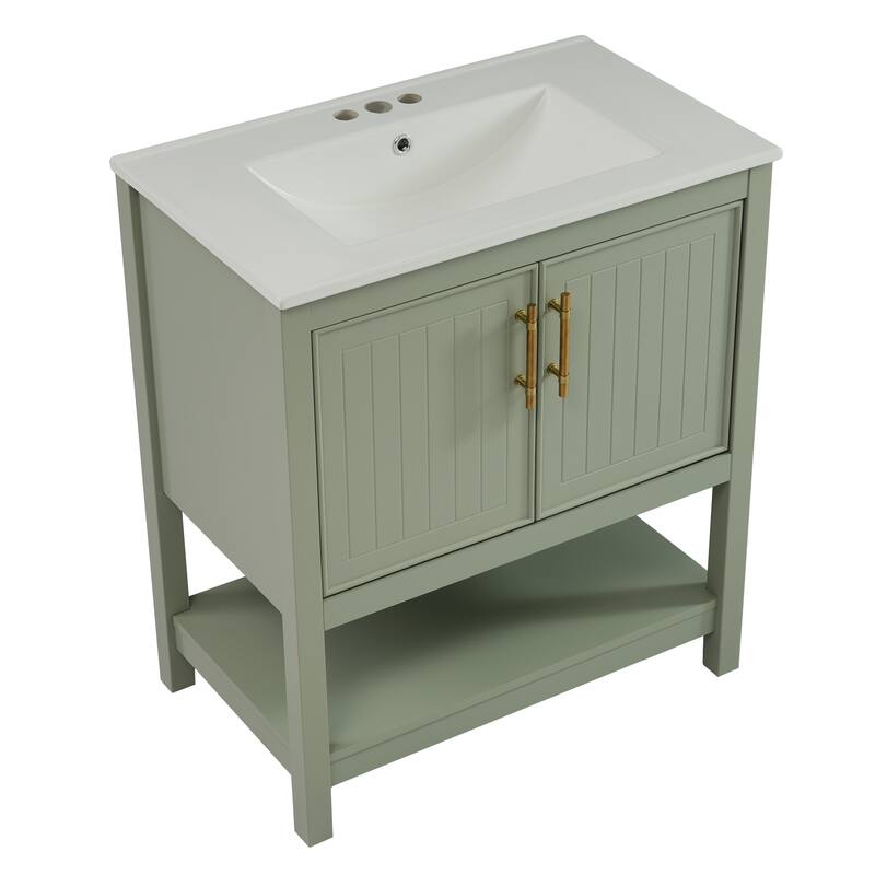 30" Green Bathroom Vanity with Ceramic Sink and Versatile Storage - Ideal for Small Bathrooms