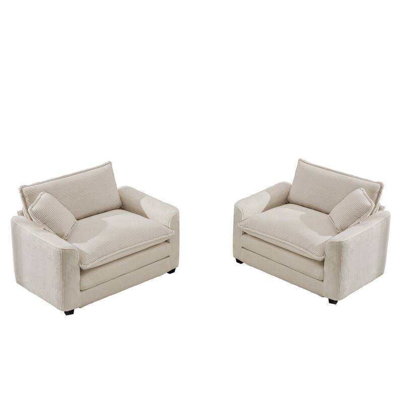 2 Pieces Deep Seated Sofa Set with Removable Armrests, 1+1Seat Flexible Combinations with Throw Pillows for Livingroom