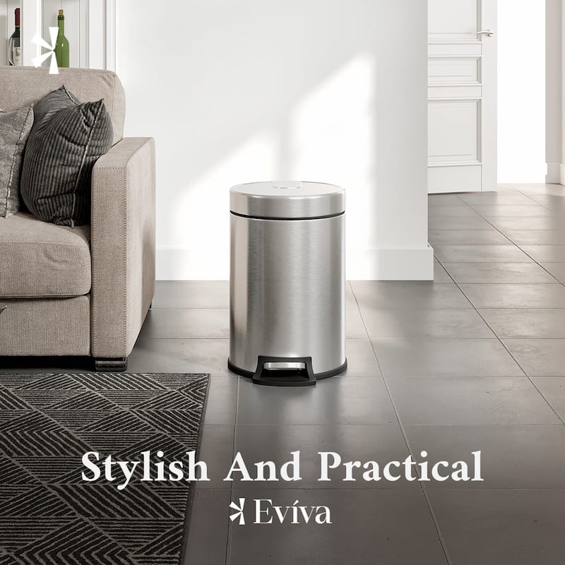 Totti 1.3 Gallon Stainless Steel Matte Finish Round Trash Can w/ Soft Closing Lid