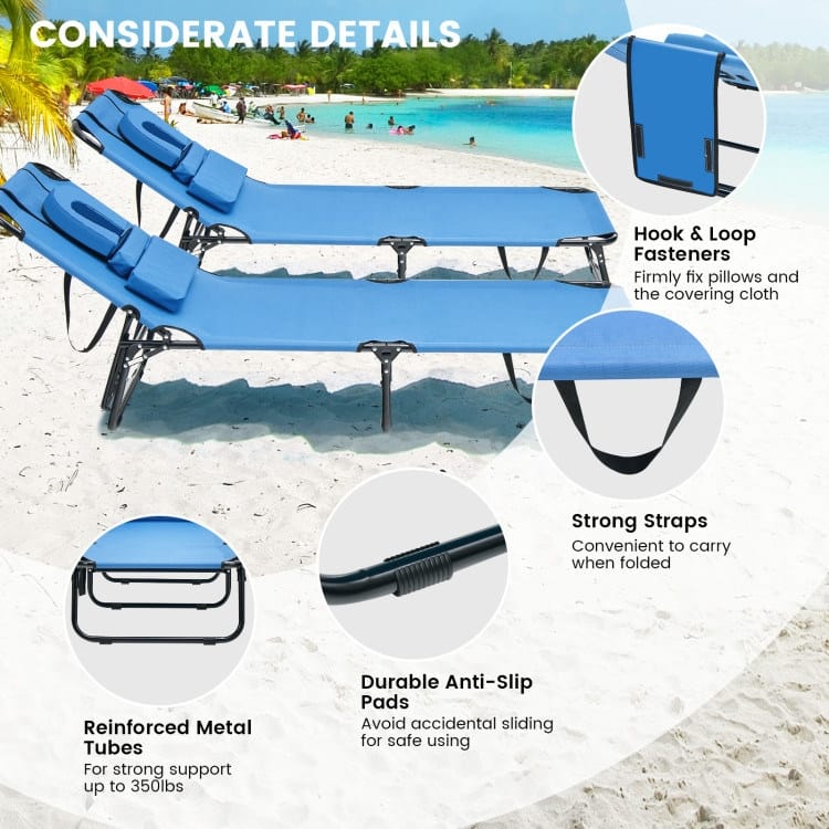 Beach Chaise Lounge Chair with Face Hole and Removable Pillow