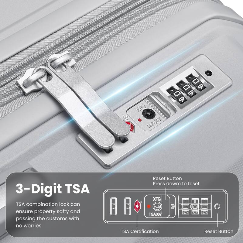 4-Piece, 14/20/24/28-Inch Modern Lightweight Luggage Expandable Luggage with Spinner Wheels, for Boarding Travel, Silver