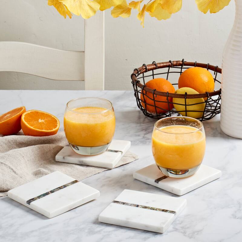 Tabletops Gallery Future Lux 4PK Marble Mop Square Coaster Set - Brielle