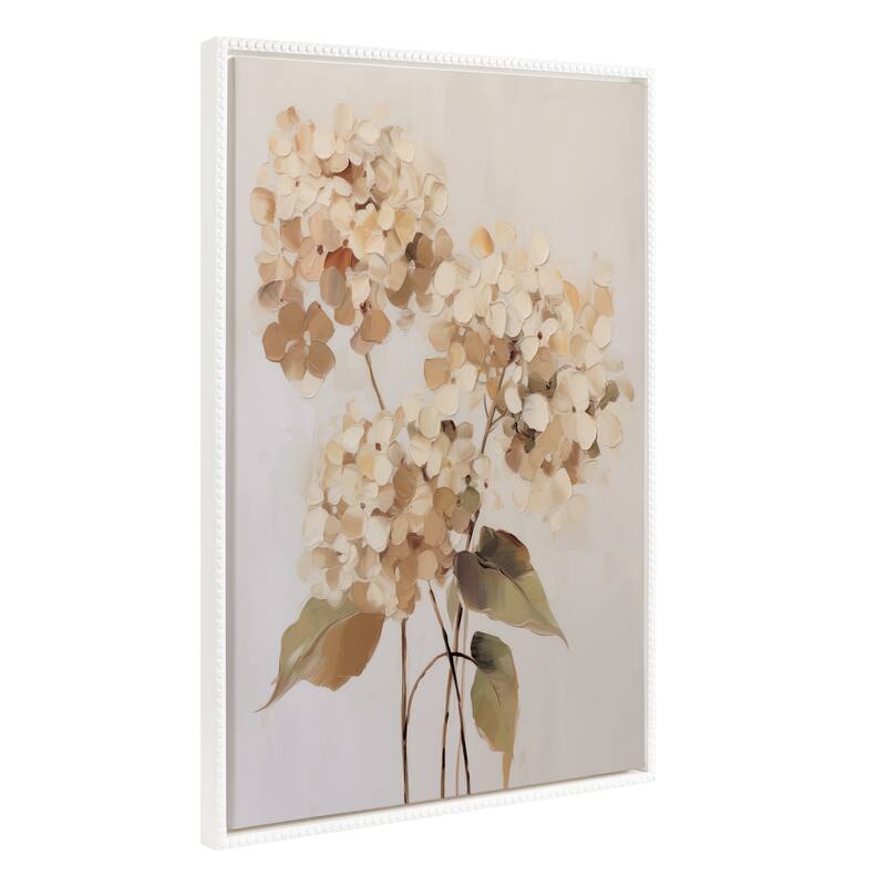 Kate and Laurel Sylvie Beaded Soft Hydrangeas Framed Canvas - 23x33 - White