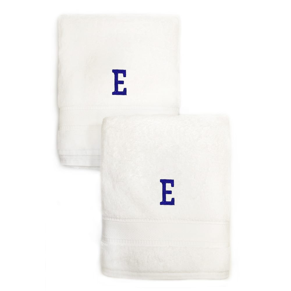 Sweet Kids 2-piece White Turkish Cotton Hand Towels with Royal Blue Monogrammed Initial