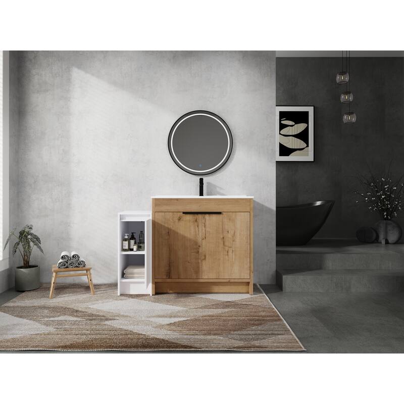 72" Freestanding Bathroom Vanity Set with Adjustable Storage Cabinets, Black Ceramic Sink