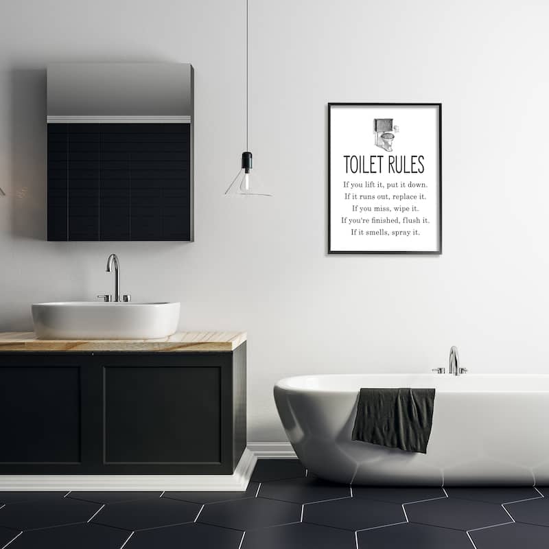 Stupell Bathroom Toilet Rules List Vintage Throne Illustration Framed Wall Art
