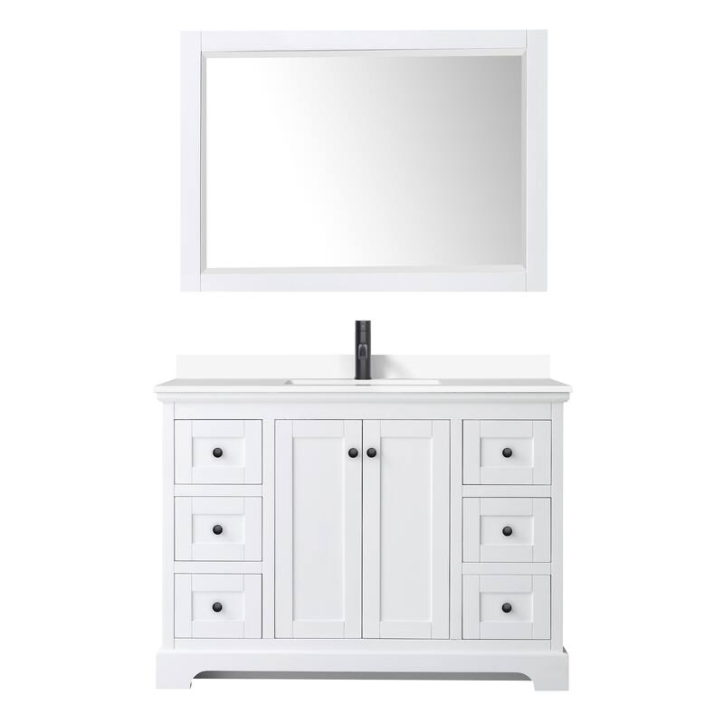 Avery 48 Inch Single Vanity, Cultured Marble Top, 46 Inch Mirror