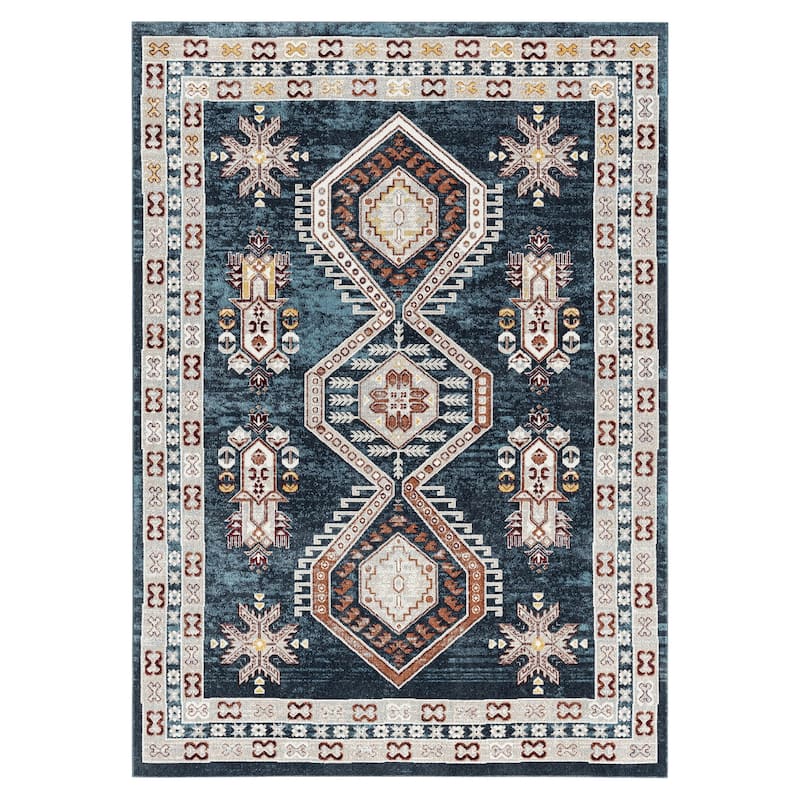 Everwash Treasure Saul Southwest Geometric Machine Washable Area Rug - 5'2"x7'2" - Navy Blue/Rust