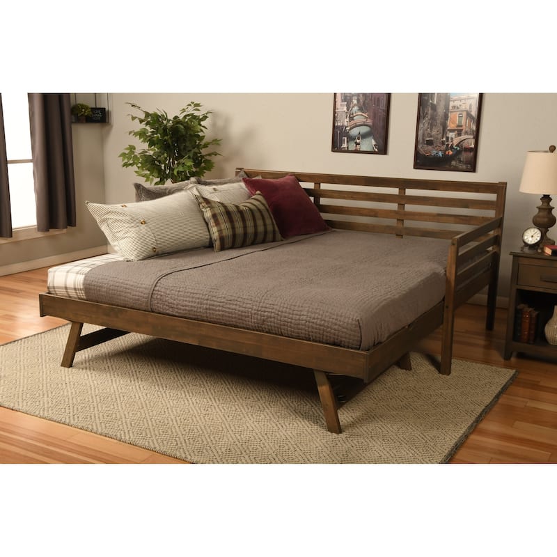 Somette Boho Daybed and Pop Up Bed in Rustic Walnut with Mattresses
