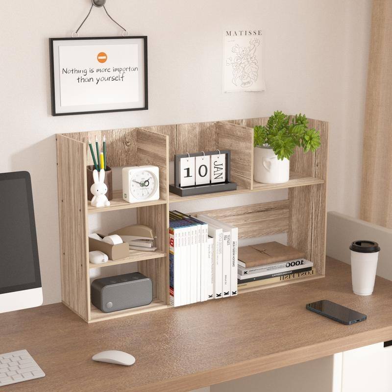 Multi-Unit Desk Organizer Storage Rack Book Shelf for Office Home and Bathroom - Brown - Desk Organizer - Desk Organizer - Wood