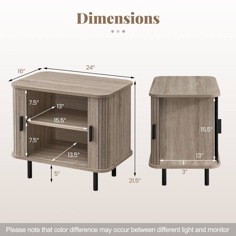 Gymax 2PCS End Table Mid Century Nightstand w/Sliding Tambour Doors &