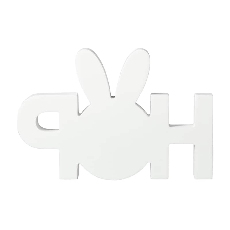 Glitzhome Wooden EASTER HOP Happy Easter with Artificial Rattan Table Sign Decor Centerpiece