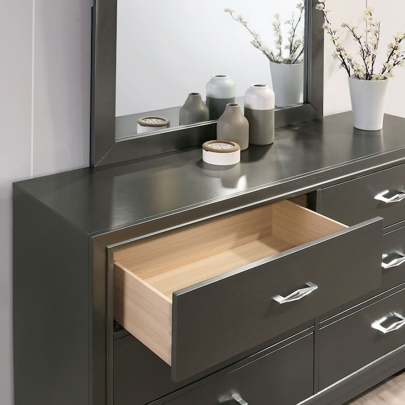 Furniture of America Lalt Modern 5-Piece Metallic Grey Wood Panel Bedroom Set with LED Light