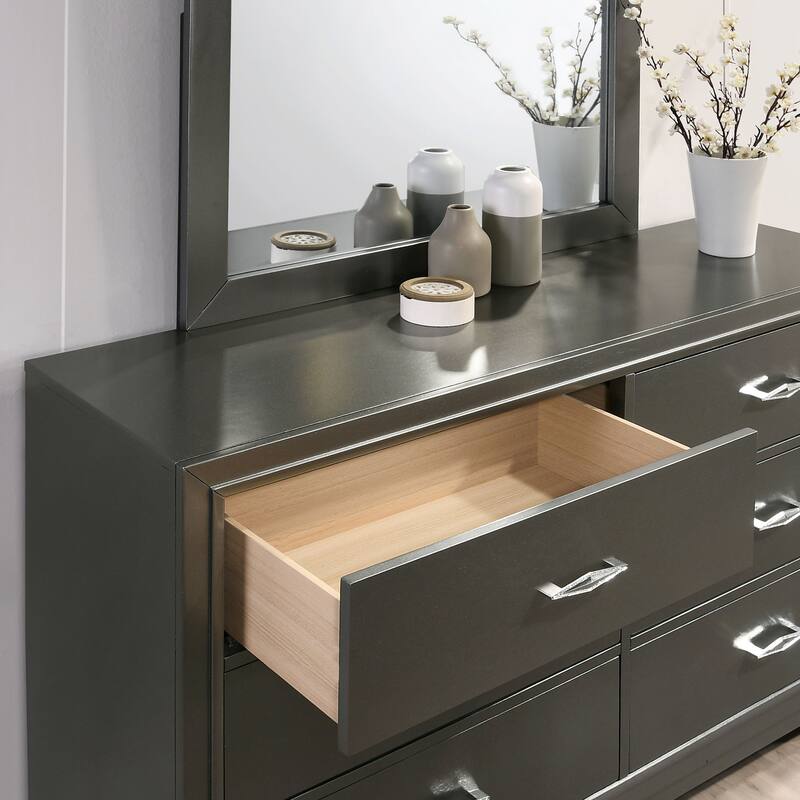 Furniture of America Lalt Modern 6-Piece Metallic Grey Wood Panel Bedroom Set with LED Light