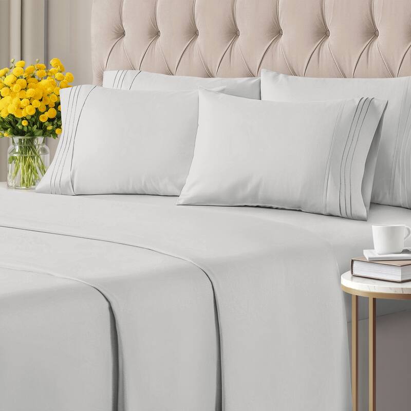 CGK Linens 6 Piece Solid Deep Pockets Microfiber, Easy-Fit Bed Sheet Set - Queen - Light Grey