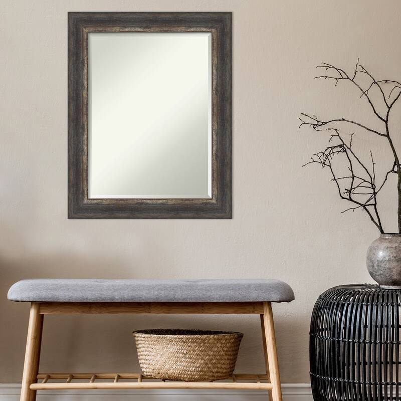 Beveled Bathroom Wall Mirror - Bark Rustic Char Frame