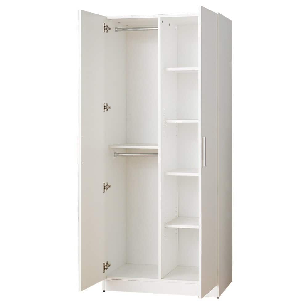 Viviane Contemporary Wood Closet with Hanging Bars and Five Shelves in White - 74"H x 32"W x 19.7"D