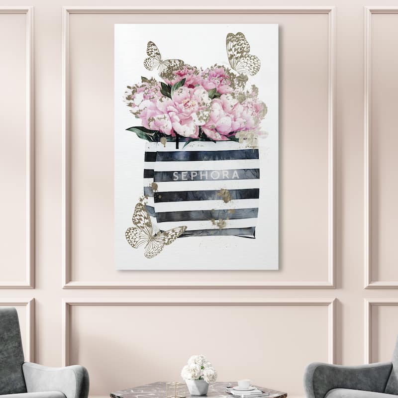 Wynwood Studio Fashion and Glam Loveland Butterflies Pink and Metallic Gold Glam Wall Art Canvas Print - 54 x 36