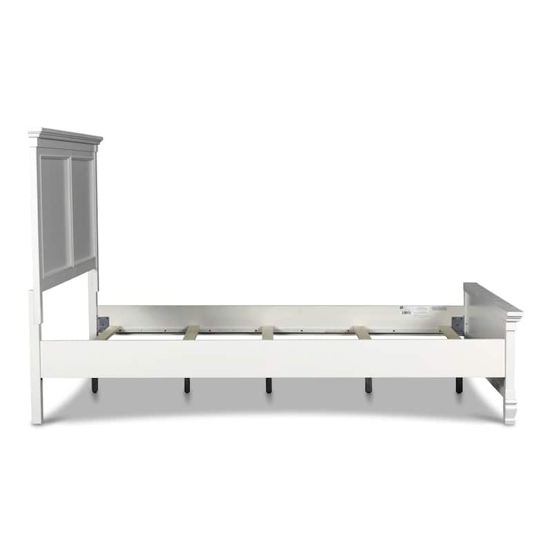 Umi King Size Bed, Classic Panel Design with Molded Details, White Wood