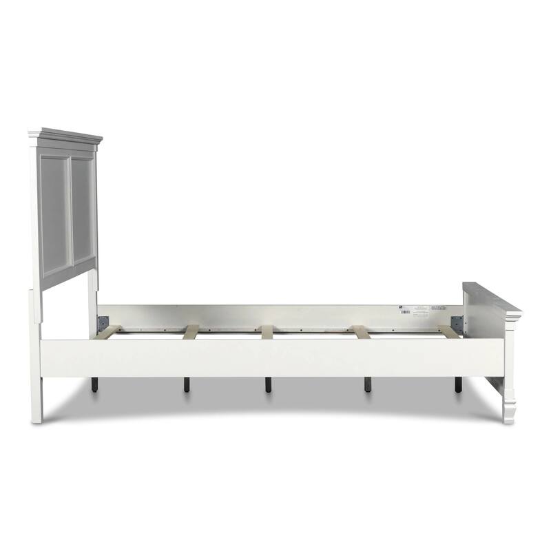 Umi Queen Size Bed, Classic Panel Design with Molded Details, White Wood