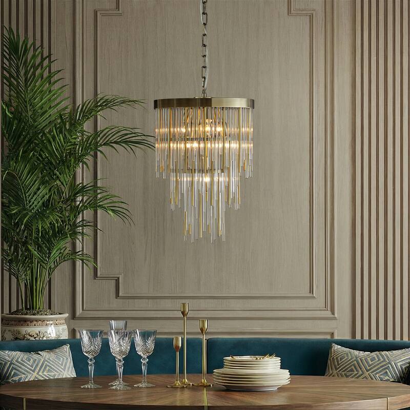 Modern Glam Antique Bronze Waterfall Chandelier Adjustable Ceiling Pendant for Bedroom, Dining Room or Foyer