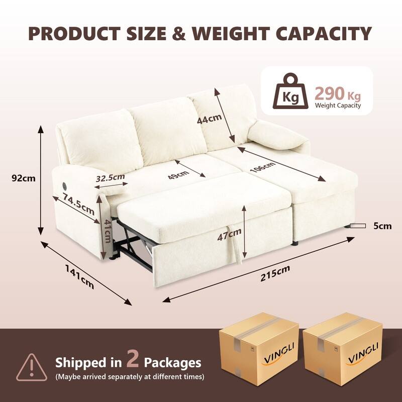 Modern L-Shaped Upholstered Velvet Sleeper Sectional Sofa bed with Chaise and Queen Pull Out Bed