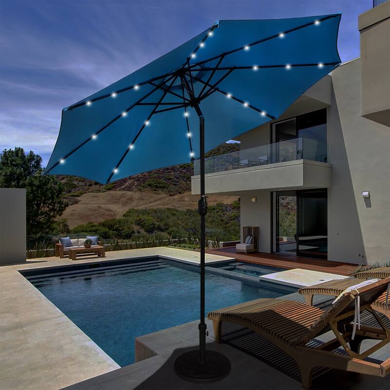 Maypex 9-foot Solar Led Lighted Patio Umbrella with Crank and Tilt - Aqua