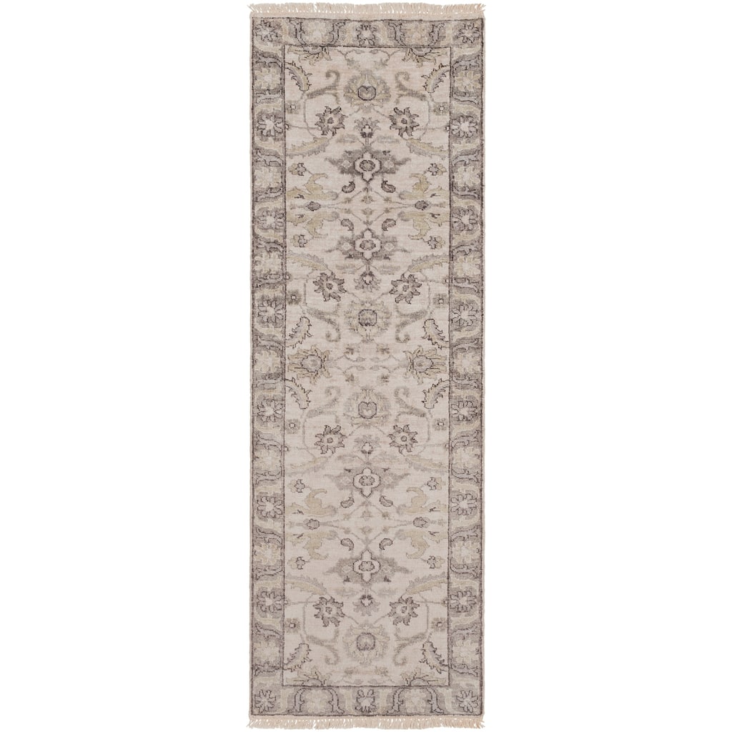 Hand-Knotted Brading Border Viscose Area Rug - 3' x 12' Runner