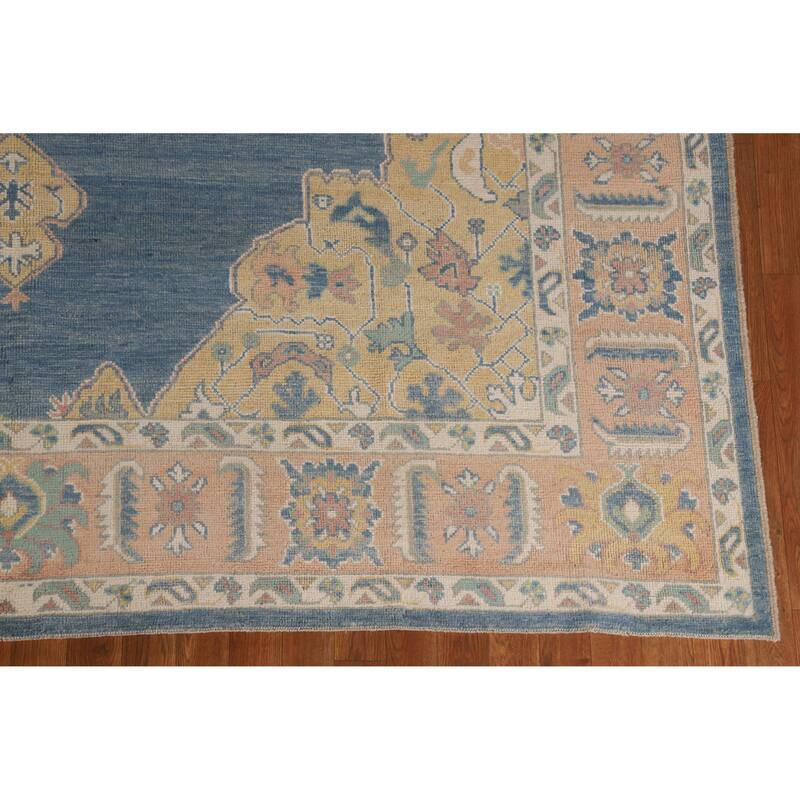Hand Knotted Oriental 100% Wool Carpet Transitional Medallion Navy Blue & Blues Oushak Area Rug - 10' 1'' X 8' 3''