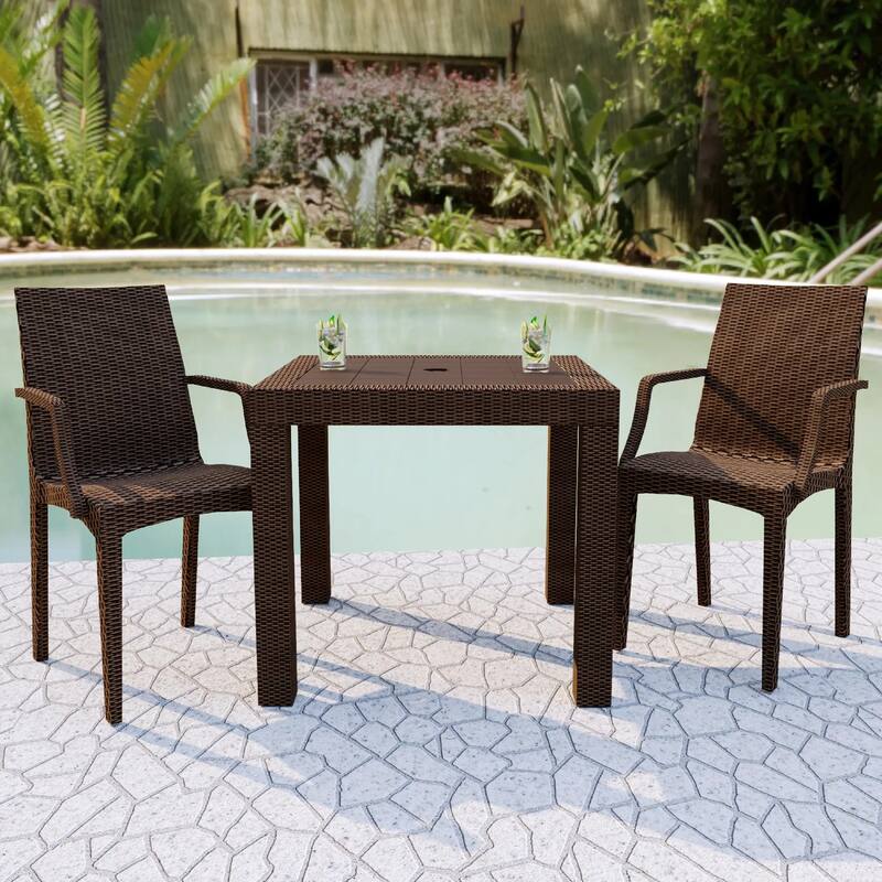 Mace Polypropylene Stackable Armrest Patio Dining Chair with Woven Design for Outdoor Dining Patio Indoor Gatherings